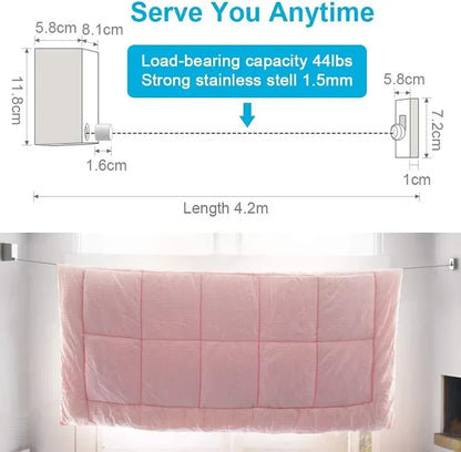 Retractable Indoor and Outdoor Clothes Wall Hanger Invisible Clothesline Wire Rope - Arfa Mart