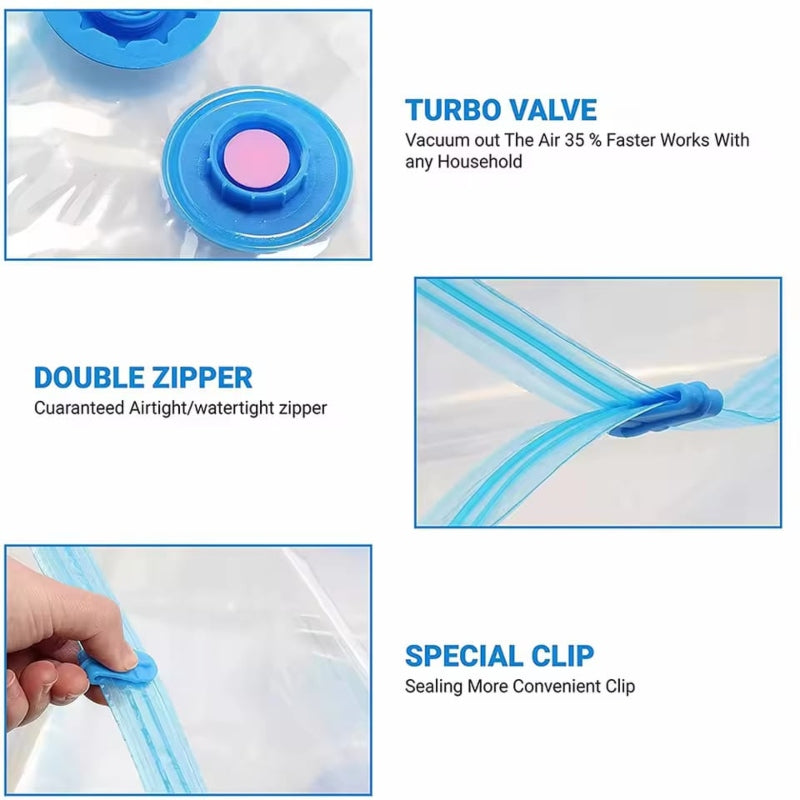 5Pcs Vacuum Storage Bags with Hand Pump - Reusable Space Saving Solution