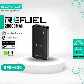 SOVO SPB-625 Refuel 20000mAh Portable Power Bank With PD (22.5W) Fast Charging - Arfa Mart