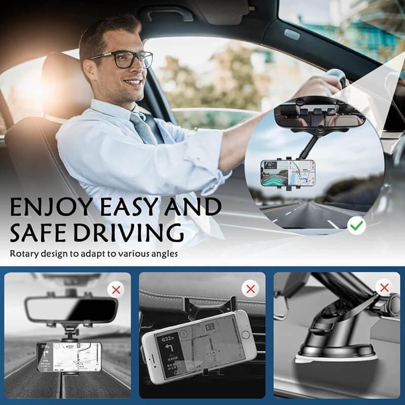 Universal 360 Car Rearview Mirror Phone Holder for Safe Driving - Arfa Mart