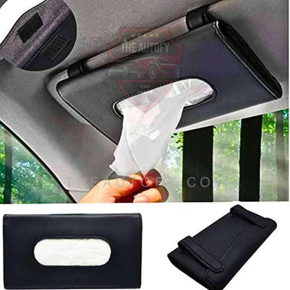 PU Leather Car Tissue Box with Clips for Sun Visor, Durable and Practical Design - Arfa Mart