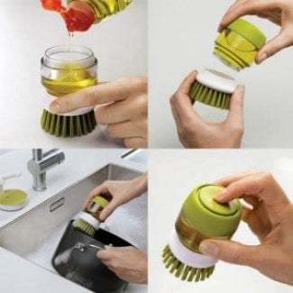 Dish Washing Brush with Liquid Dispenser and Storage Stand, Non-Scratch Bristles