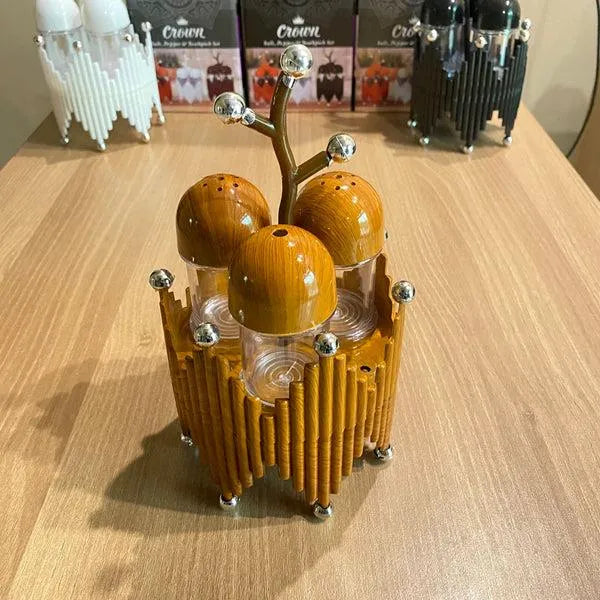 New Wooden Style Salt Pepper & Tooth Pick Set