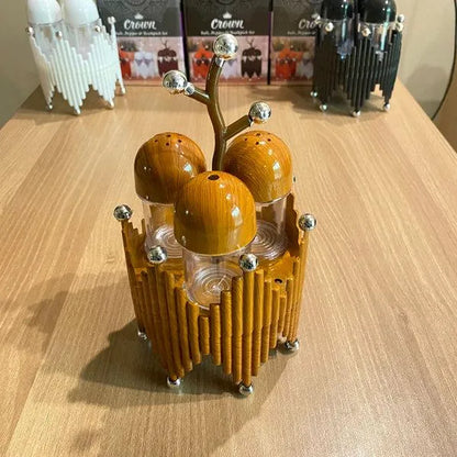 New Wooden Style Salt Pepper & Tooth Pick Set