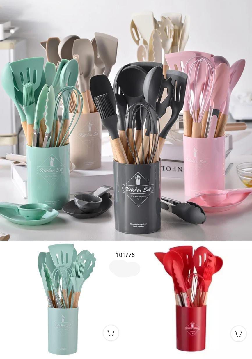 11 Pcs Silicone Cooking Utensils Set with Wooden Handles, Heat Resistant to 446?F, BPA Free