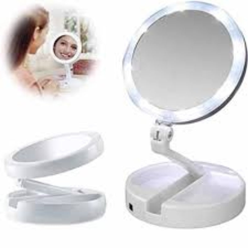 Foldable LED Lights Makeup Mirror with 360 Rotation and Dual Power Supply