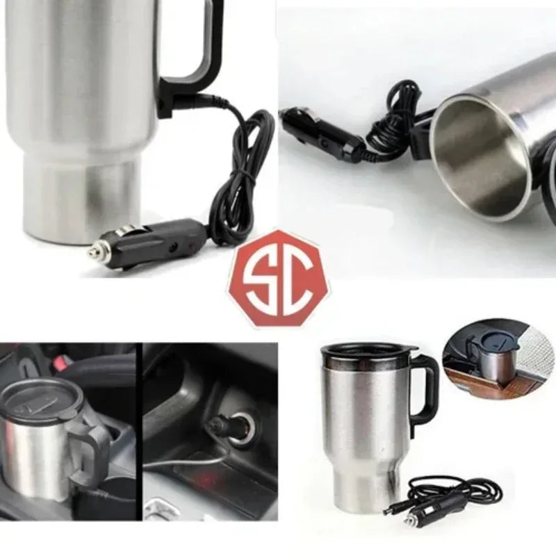 Car Stainless Steel Coffee Mug Flask with Heating and Spill-Resistant Lid for Travel - Arfa Mart