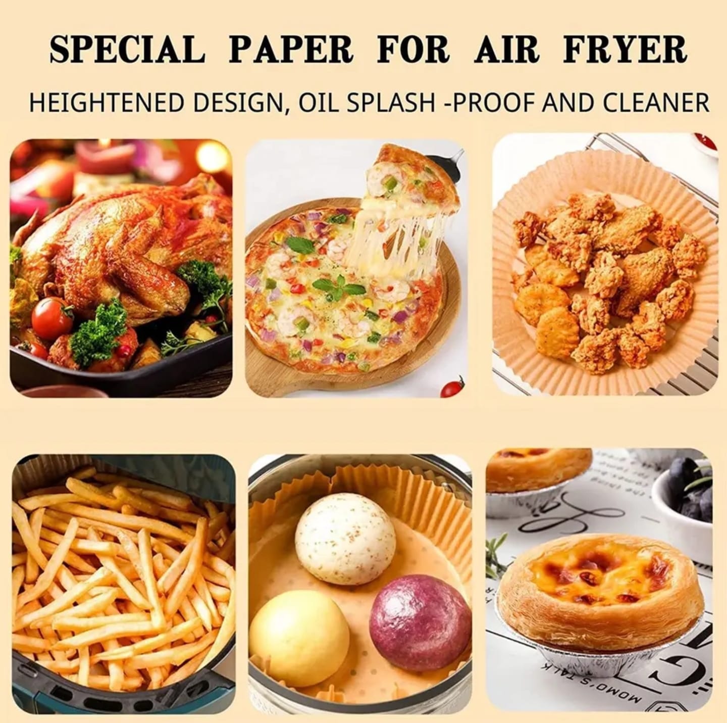 Air Fryer Disposable Paper Liners - 50 pcs Set, Bowl Shape Design
