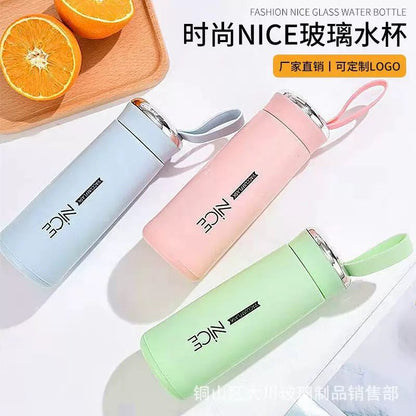 Portable 400ml BPA-Free Glass Water Bottle with Wide Mouth Design