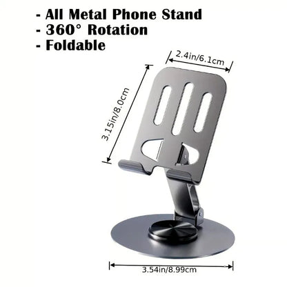 2 Pcs 360° Rotatable Metal Phone & Tablet Stands, Adjustable Foldable and Durable Desktop Holders