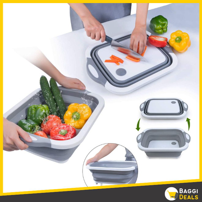 3 in 1 Foldable Cutting Board with Colander and Non-Slip Handle for Kitchen Use