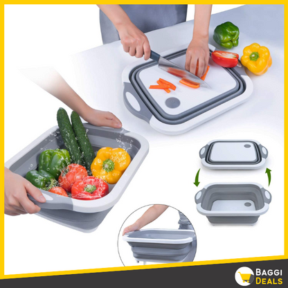 3 in 1 Foldable Cutting Board with Colander and Non-Slip Handle for Kitchen Use