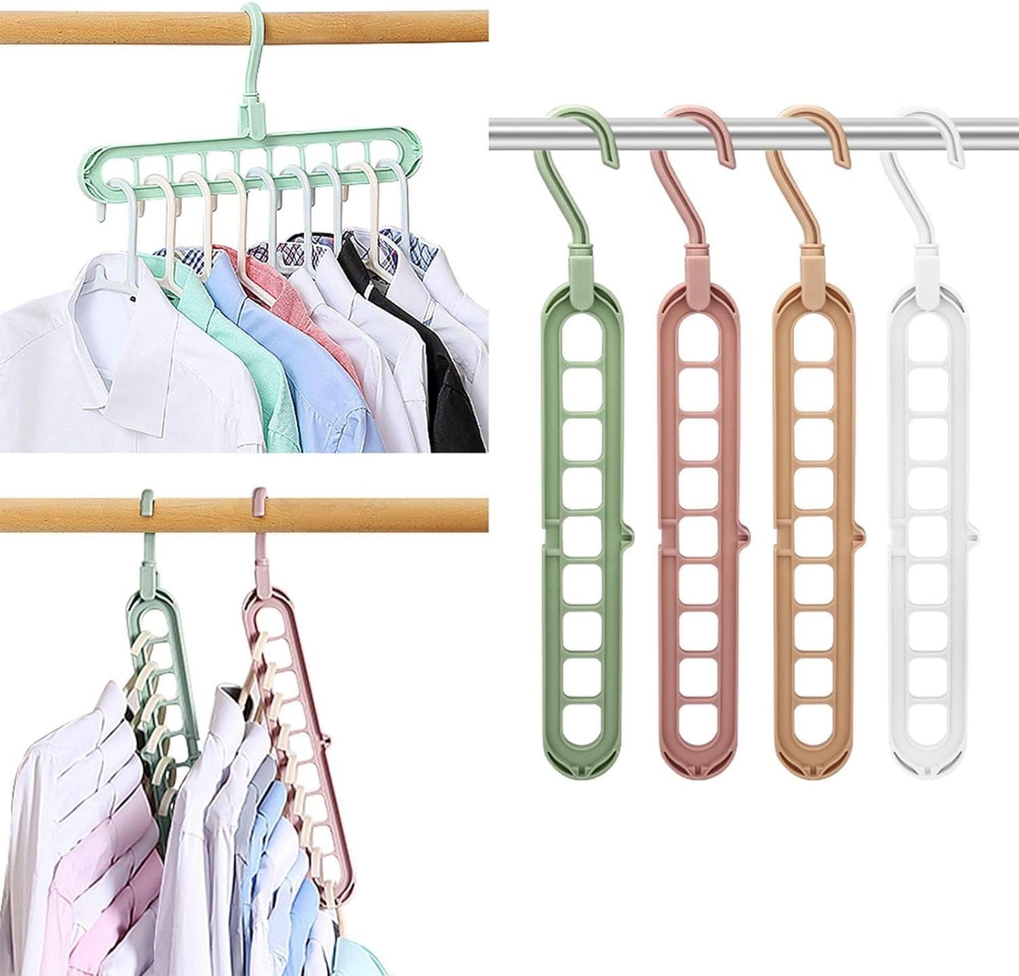 Space Saving Plastic Clothes Hanger with 9 Holes for Efficient Closet Organization