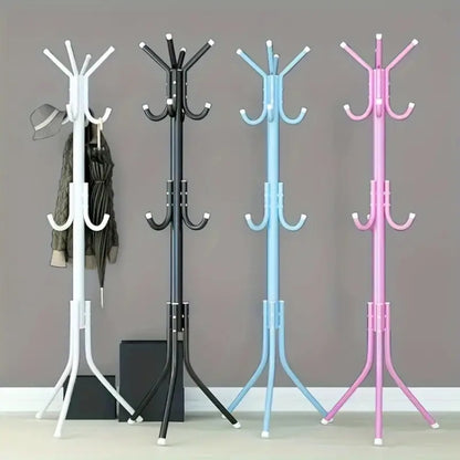 Stainless Steel Clothes and Handbag Rack with 8 Hooks and Sturdy 3-Leg Base, Pink