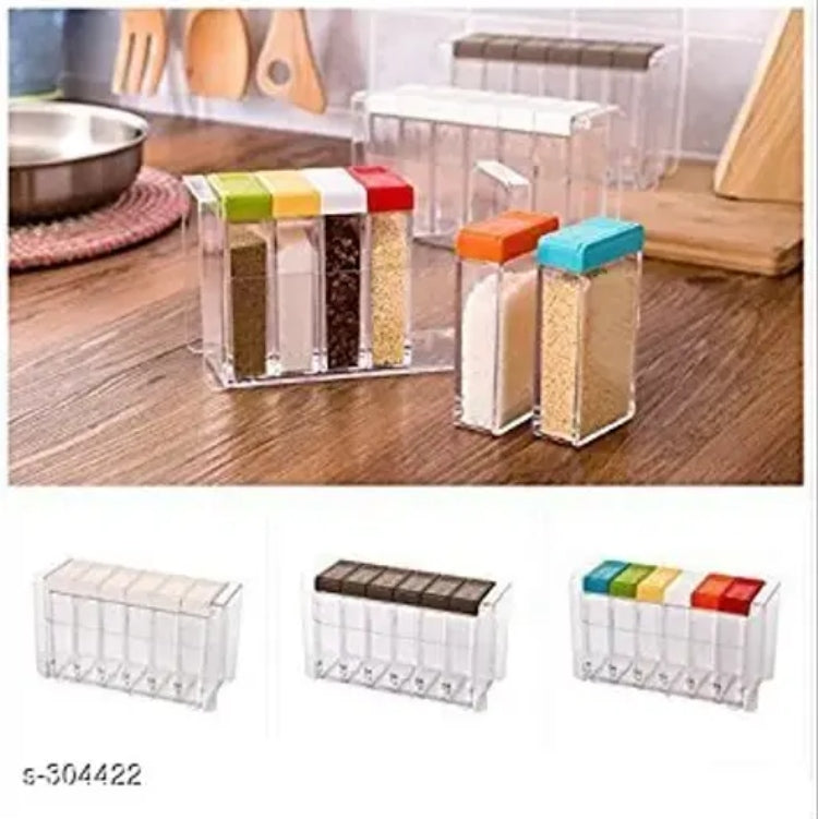 6 Pcs Kitchen Spice Jar Set with Automatic Lid and Transparent Design