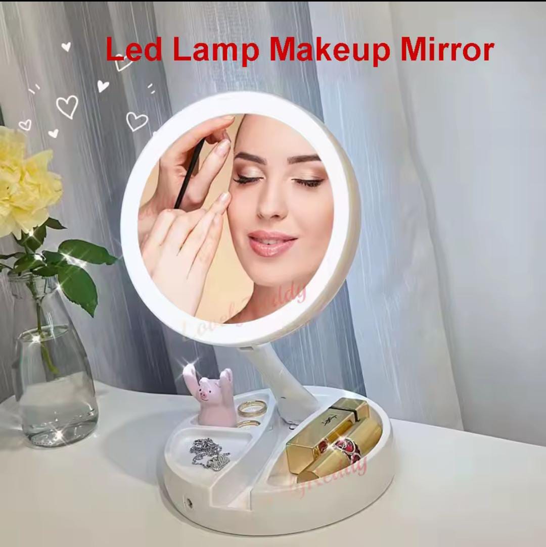 Foldable LED Lights Makeup Mirror with 360 Rotation and Dual Power Supply