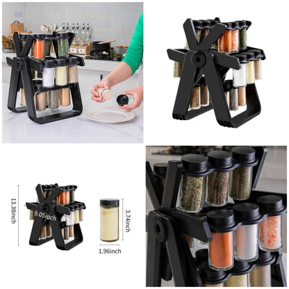 18pcs 360-Degree Rolling Spice Jar Set with Sealed Glass Jars
