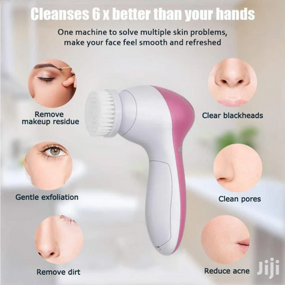 Electric Facial Cleansing Brush with Four Replaceable Heads, Waterproof Spa Massager