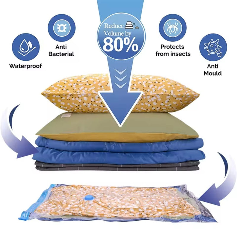 5Pcs Vacuum Storage Bags with Hand Pump - Reusable Space Saving Solution