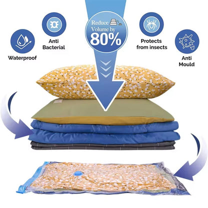 5Pcs Vacuum Storage Bags with Hand Pump - Reusable Space Saving Solution