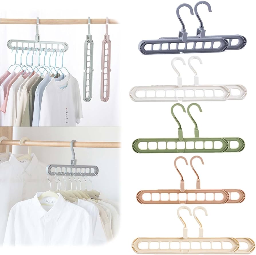 Space Saving Plastic Clothes Hanger with 9 Holes for Efficient Closet Organization