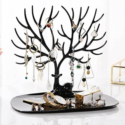 Little Deer Jewelry Display Stand Tree Holder with Antler Hooks and Bottom Platform