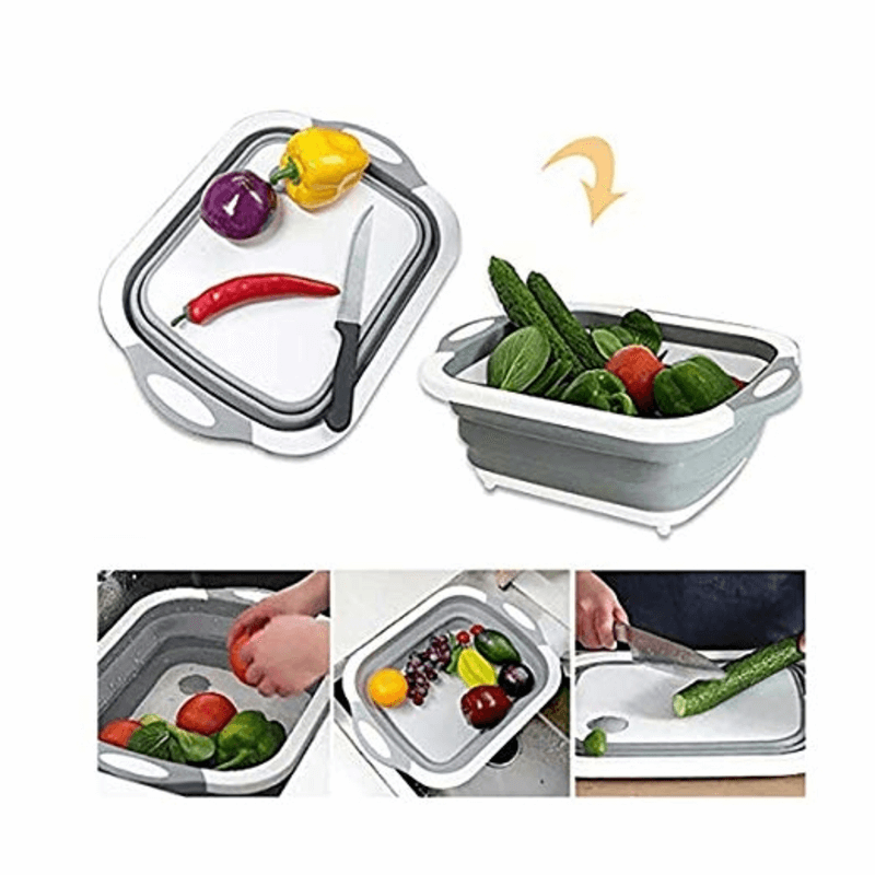 3 in 1 Foldable Cutting Board with Colander and Non-Slip Handle for Kitchen Use