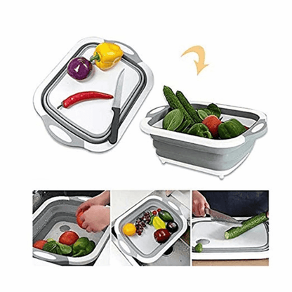 3 in 1 Foldable Cutting Board with Colander and Non-Slip Handle for Kitchen Use