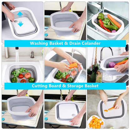 3 in 1 Foldable Cutting Board with Colander and Non-Slip Handle for Kitchen Use