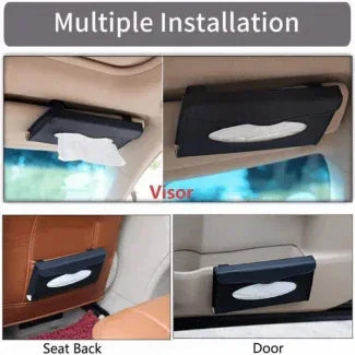 PU Leather Car Tissue Box with Clips for Sun Visor, Durable and Practical Design - Arfa Mart