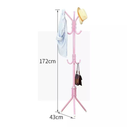Stainless Steel Clothes and Handbag Rack with 8 Hooks and Sturdy 3-Leg Base, Pink