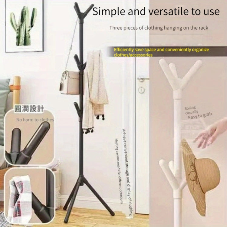 Stainless Steel Clothes and Handbag Rack with 8 Hooks and Sturdy 3-Leg Base, Pink