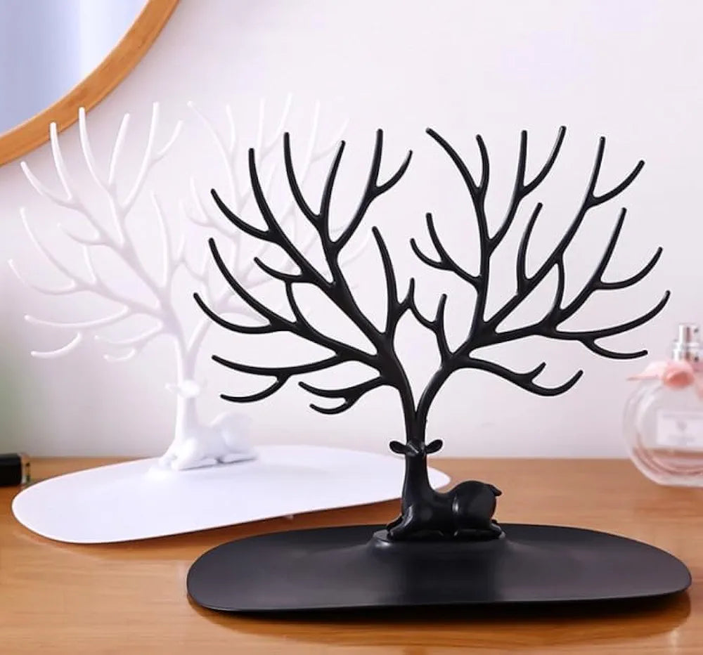 Little Deer Jewelry Display Stand Tree Holder with Antler Hooks and Bottom Platform