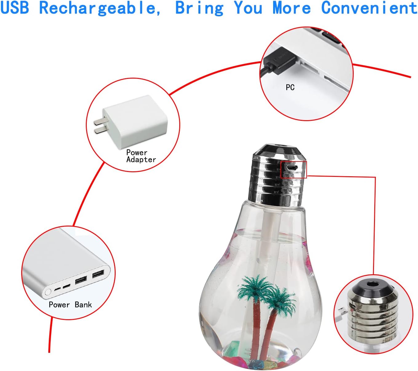 1 pc LED Bulb Air Water Mist Humidifier with 7 Color LED Lights