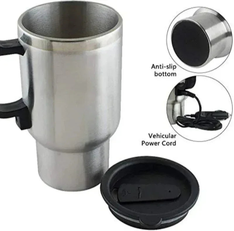 Car Stainless Steel Coffee Mug Flask with Heating and Spill-Resistant Lid for Travel - Arfa Mart