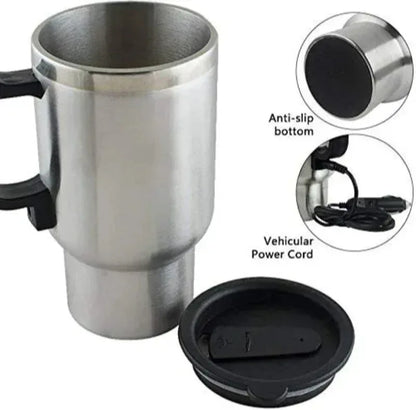 Car Stainless Steel Coffee Mug Flask with Heating and Spill-Resistant Lid for Travel - Arfa Mart