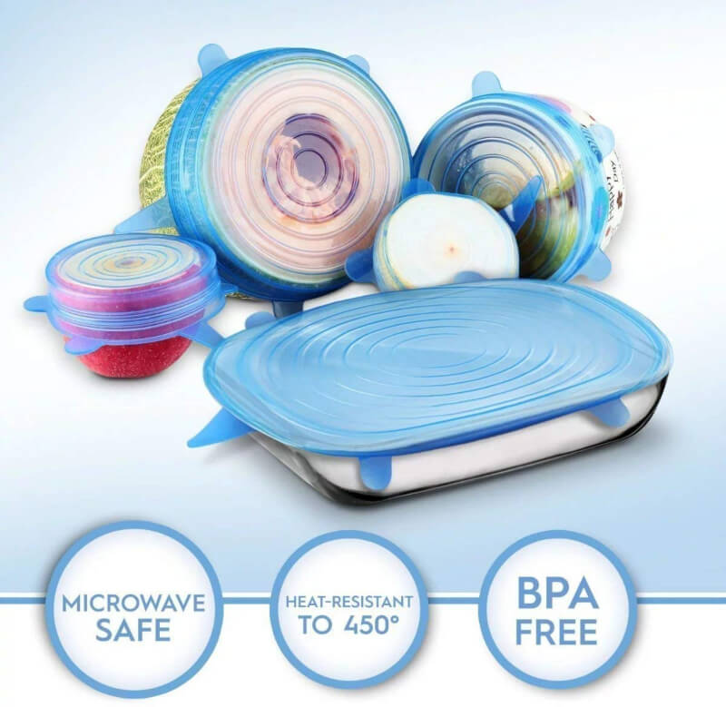 6pc Silicone Stretch Lids Set - Reusable, BPA-Free, Heat Resistant Food Covers