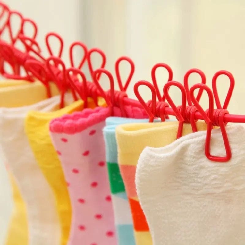 Portable Elastic Rope Washing Line with 12 Clips, 1.8m to 3.6m Length