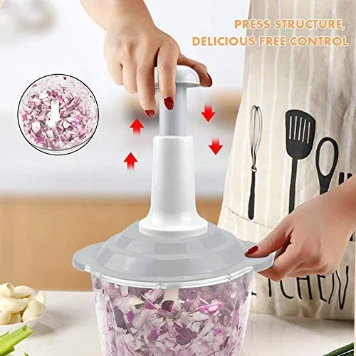 1.5 Liter Kitchen Handy Push Chopper Vegetable Chopper with Lock and Beater