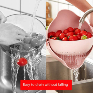 Kitchen Double Drain Basket Bowl with 360? Rotation, Food Grade PP, Dual Layer