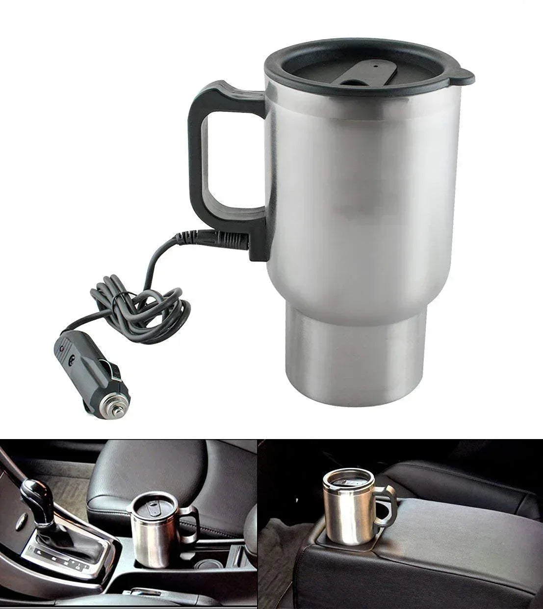 Car Stainless Steel Coffee Mug Flask with Heating and Spill-Resistant Lid for Travel - Arfa Mart
