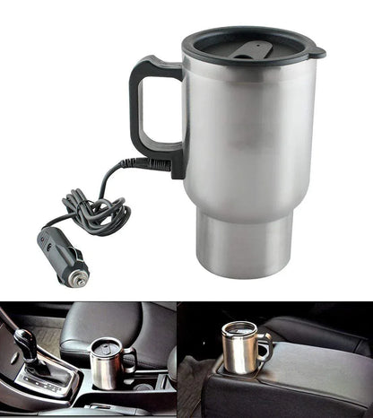 Car Stainless Steel Coffee Mug Flask with Heating and Spill-Resistant Lid for Travel - Arfa Mart