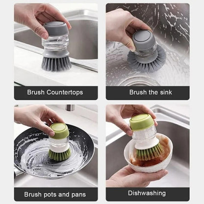 Dish Washing Brush with Liquid Dispenser and Storage Stand, Non-Scratch Bristles