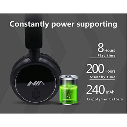NIA Q1 Bluetooth 4.2 Overhead Stereo Headphones with FM Radio and MicroSD Support