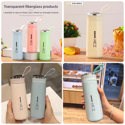 Portable 400ml BPA-Free Glass Water Bottle with Wide Mouth Design