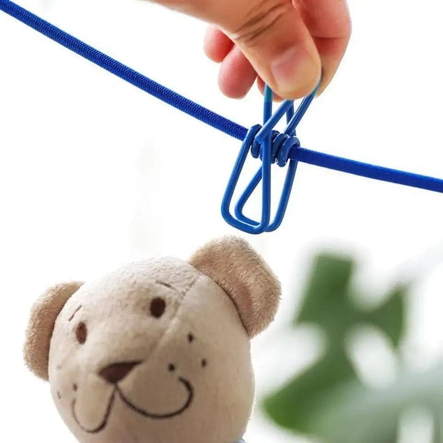 Portable Elastic Rope Washing Line with 12 Clips, 1.8m to 3.6m Length