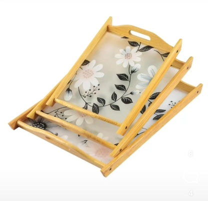 Wooden Trays 3 Pc Set  Lightweight, Smooth Edges, Multi-Purpose Serving Trays