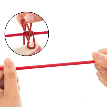 Portable Elastic Rope Washing Line with 12 Clips, 1.8m to 3.6m Length
