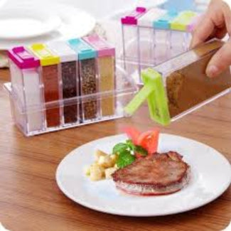6 Pcs Kitchen Spice Jar Set with Automatic Lid and Transparent Design