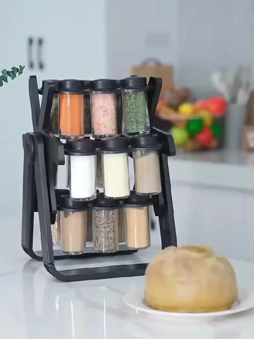 18pcs 360-Degree Rolling Spice Jar Set with Sealed Glass Jars